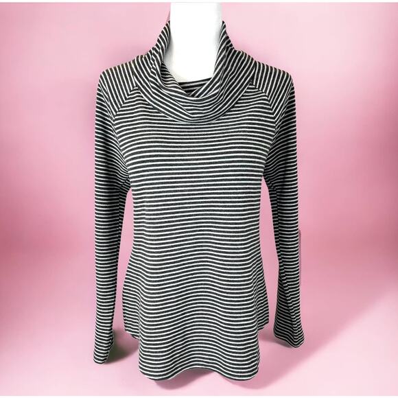 Weekends by Chico's Cozisoft Striped Cowl Neck Pullover Top Gray/Black Size M - Picture 2 of 10